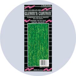 green metallic fringe curtain