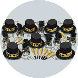 gold top hat assortment 88683-50 new years party kit
