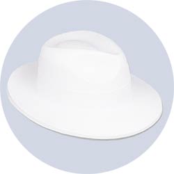 white plastic velour fedoras