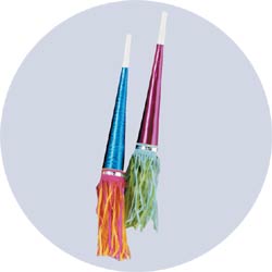 assorted color fringe party horns